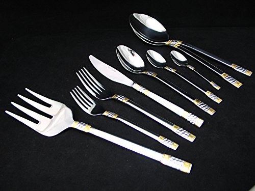 Venezia Collection 75-Piece Fine Flatware Set, Silverware Cutlery Dining Service For 12, Premium 18/10 Surgical Stainless Steel, 24K Gold-Plated (Gold Sets Only) Hostess Serving Set (Milano) #TOP1