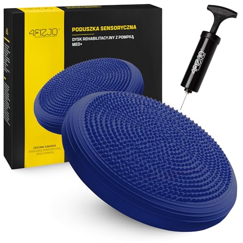 4FIZJO Balancekissen, Ballsitzkissen mit Pumpe, 33cm Durchmesser, Orthopädisches Sitzballkissen, Luftkissen, Sitzkissen, Bürostuhl, Balance Kissen für Core, Yoga, Koordination, dunkelblau