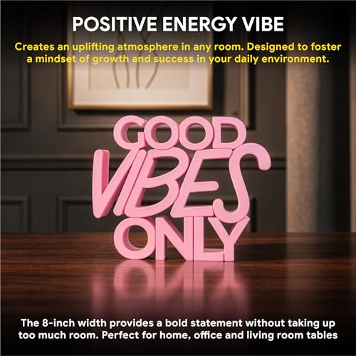 Image of Mad Masters Good Vibes Only Motivational Desk Decor - Aesthetic Table, Shelf & Wall Showpiece for Home Office, Business. Vastu Friendly Gifting, Blush Pink (20.3 x 16.5 x 2.5 cm)