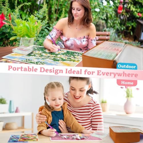 Image of twivah 27 Pcs Diamond Art Storage with Bag, 2-in-1 Diamond Art Trays Container with Lids, Diamond Painting Accessories with Color Stick, Diamond Art Kits for Adults & Kids Christmas, Birthday (Brown)