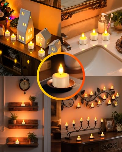 Image of Yme Tea Lights Candles Battery Operated, Rechargeable with Remote & Timer | USB-C Charging Cables, Flickering Flameless LED Votives Candles,for Lantern, Table, Halloween, Christmas, Party Decor, 12PCS