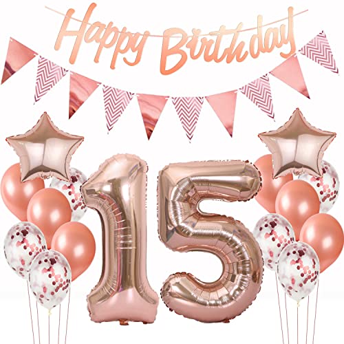 Decoración Globos 15 Cumpleaños Niña Rosa Oro - Años Decoracion Fiesta Quinceañera
