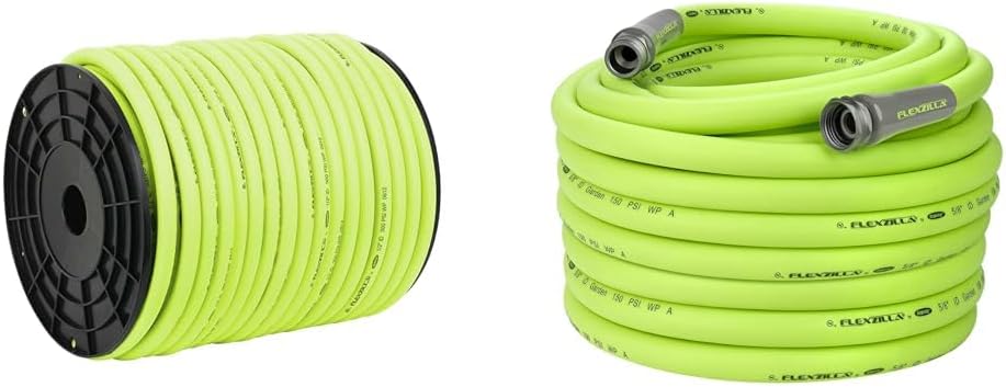Flexzilla Pro Air Hose, Bulk Plastic Spool, 1/2 in. x 250 ft, Heavy Duty, Lightweight, Hybrid & Garden Hose 5/8 in. x 100 ft., Heavy Duty, Lightweight, Drinking Water Safe, ZillaGreen