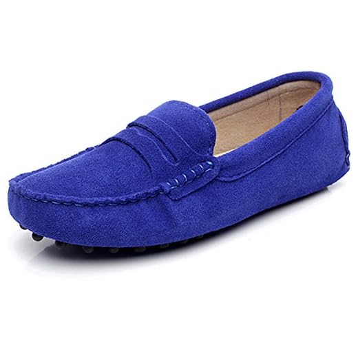 Jamron Damen Klassisch Wildleder Penny Loafers Gemütlich Handgefertigt Mokassins Slippers Königsblau 24208 EU35