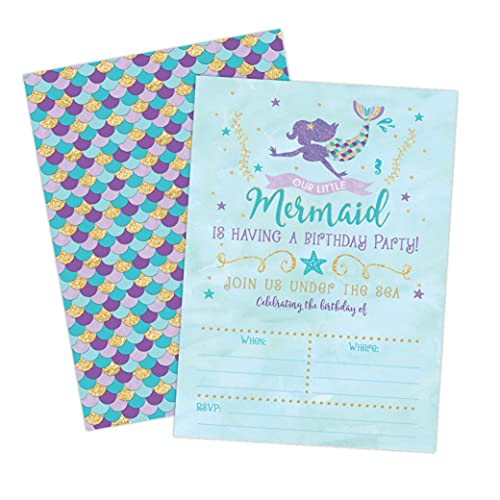 Your Main Event Prints Mermaid Birthday Invitations - 20 Fill-In Mermaid Party Invitations