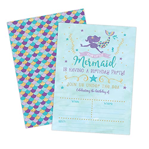 Your Main Event Prints Mermaid Birthday Invitations, 20 Fill in Mermaid Party Invitations with Envelopes