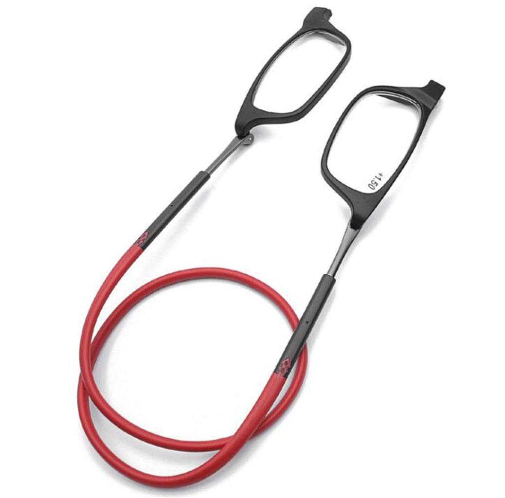 LBJYDGEFG Ms. magnetic hanging neck reading glasses,Portable unisex TR90 reading glasses,Long leg telescopic headstock (Color : Red, Size : +1.0x)