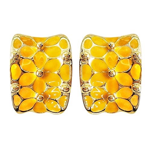 Navachi 18K Gold Plated Square Rainbow Medium Yellow Enamel Leaves Flower Omega Back Az1940 Earrings #TOP21