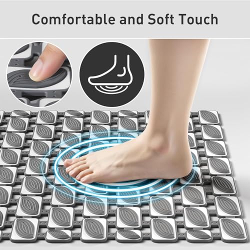 Image of HomeCloud Non-Slip Shower Mat for Bathtub, Anti-Slip Bath Mat with Suction Cups, Drainage Holes & Foot Massage Exfoliating Surface (D Grey)