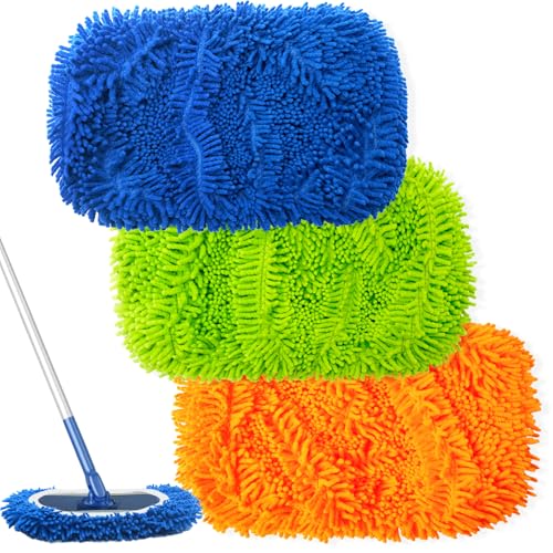 AgagaQx Lingette Microfibre Serpillere Plat Très Absorbant, 3 Tampon Balai Serpillère Réutilisable, Housse pour Balai Chenille, Chiffons de Serpillière, Recharge Lavette Sol Utilisable Sec et Humide