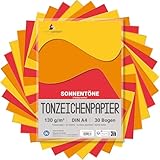 MarpaJansen Tonzeichenpapier 3 Sonnentöne, DIN A4, 30 Bogen, 130g/qm, Blauer Engel zertifiziert