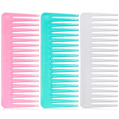3 Pieces Wide Tooth Comb Styling Shampoo Comb Anti-static No Handle Detangler Comb Large Hair Detangling Comb for Curly Hair Wet Dry Hair (White, Lake Blue, Pink)