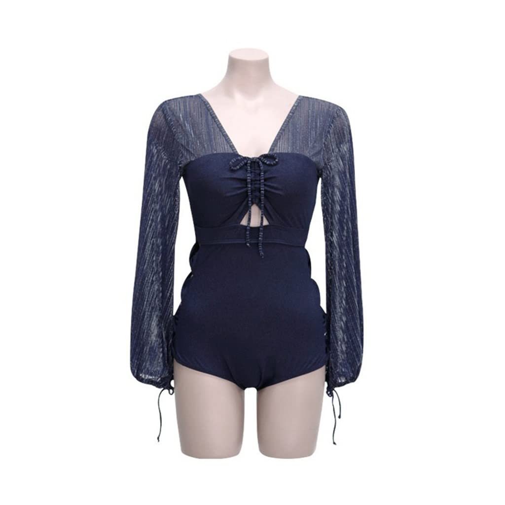 CLSDRZC Manica Lunga Un Pezzo di Costume da Bagno con Costume da Bagno Blu Femminile da Bagno in Pizzo in Pizzo in Pizzo