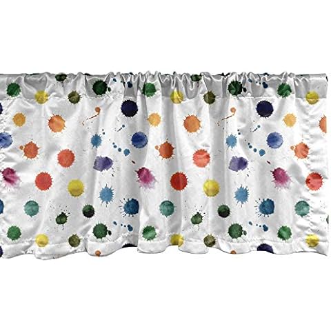 Lunarable Paint Window Valance, Circle Color Splashes Forming Colorful Polka Dots Modern Abstract Playroom, Curtain Valance for Kitchen Bedroom Decor with Rod Pocket, 54" X 18", Vermilion Yellow Cover