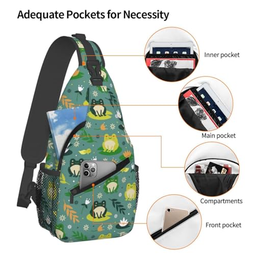 Cute Frog Print Sling Bags For Women Men Adjustable Backpack Crossbody Shoulder Chest Bag Travel Casual Daypack4