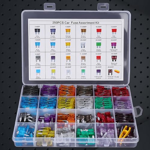 Healeved kit de fusibles automotrices con 250 piezas y caja de almacenamiento de ABS y aleación de zinc miniatura 7