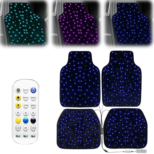 THOUSANDSUNNY RGB LED Starlight Floor Mats for Cars Quick Install Easy Clean Waterproof with Remote App Control 21 Color Modes Universal Fit