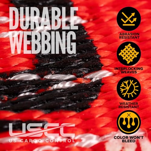 US Cargo Control Winch Straps 4" x 30' (10-Pack), 5,400 LBS Working Load Limit, Heavy Duty Flatbed Tie Downs with Flat Hooks, Red 4 Inch Straps for Flatbed Trailer, Truck, and Cargo Securement