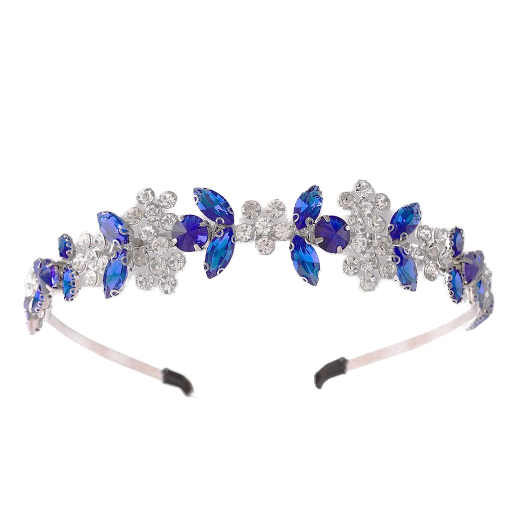 IYOU Diadema de Cristal Azul Brillante con Diamantes de Imitación para Boda Corona de Flores Accesorio para el Cabello para Novias y Damas de Honor