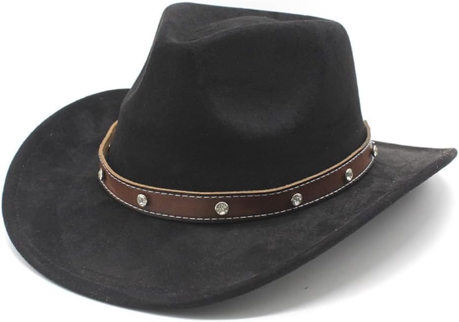 Western Cowboy Hat with Decorative Chain Band, Blue, Wide Brim