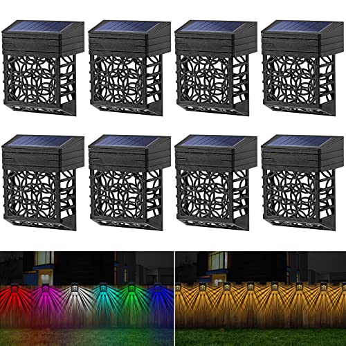 GOODFOEVER Luces solares para cubierta, paquete de 8 luces de valla con 2 modos de color blanco cálido/RGB, impermeables para pared, valla, patio, escalera, paisaje, jardín, patio, decoración de