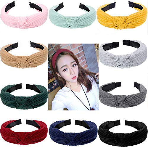 Envysun 10 Pieces Bow Knot Headband Twist Knot Hairbands Cross Knot Headband Wide Headbands Hair Accessory for Women Costume Supplies, 10 Colors