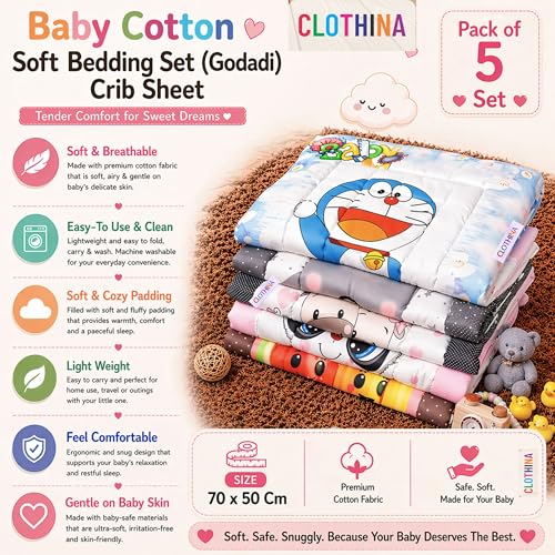 Image of FRIDO New Born Baby Godadi Pack of 5 Combo Set Soft Cotton Baby godi| Godari | Baby Bed | Crib Sheet | Cartoon Mat Godadi | Bedding Set | Multicolor(Set of 5) (Blue)