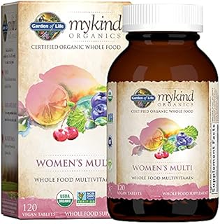 Organic Multivitamin for Women by Garden of Life, mykind Organics Womens Multi with Vitamin C, D, Folate, B6, B12, Biotin, Iron, Vegan Whole Food Vitamins for Women, Energy, Skin, Nails, 120 Tablets