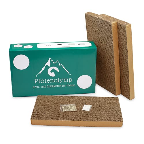 Pfotenolymp® Kratzbox - Fummelbox mit Wellpappe & Katzenminze - Katzenspielzeug/Kratzbrett/Kratzpappe/Kratzmöbel - Pappkratzbrett/Kratzmatte Cover