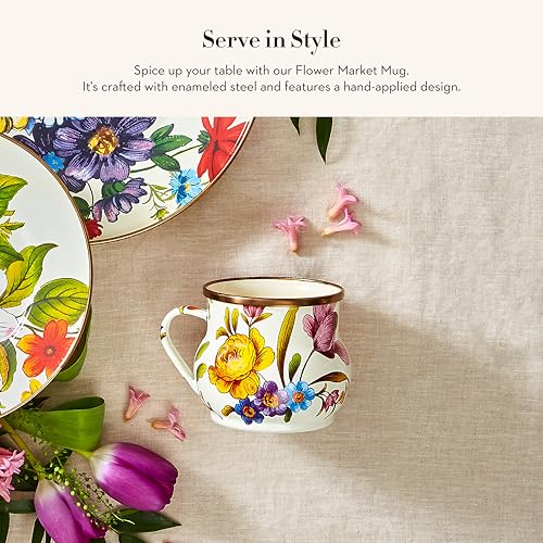 Taza esmaltada MacKenzie-Childs 16 onzas blanco miniatura 2