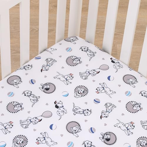 Image of Disney 101 Dalmatians Gray, Black, White, and Blue Puppies Super Soft Nursery Fitted Crib Sheet