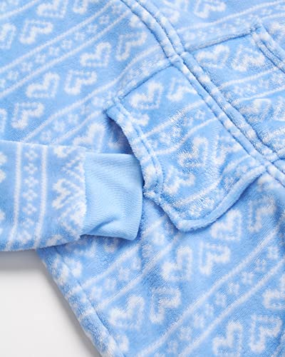 Rene Rofe Girls’ Pajamas – Plush Fleece Sleepwear Onesie With 3D Critter Hood (Size: 7-16), Size 14/16, Light Blue Reindeer #TOP2