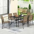 Incbruce 7 Pieces Patio Dining Set, Outdoor Dining Set of 6 Textilene Chairs and Rectangle Table with Umbrella Hole for Backyard, Garden, and Poolside (Brown)