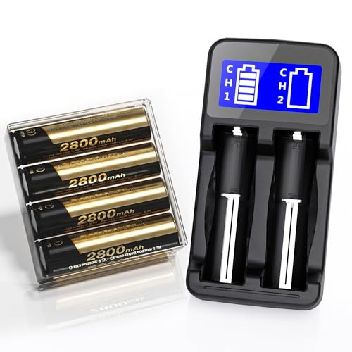 Matbc 4 Pack 3.7 V 18650 Rechargeable Battery Flat top with Charger 18650 Lithium-ion Rechargeable Battery Set