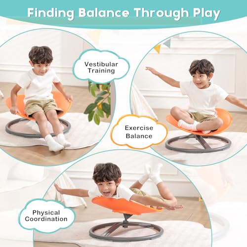 Image of BABAMU Spinning Chair for Autistic Kids, Sensory Swivel Chair, 220LBS Weight Capacity, Autism Sensory Products, Autism Toys, Sensory Toy (Orange, Egg)