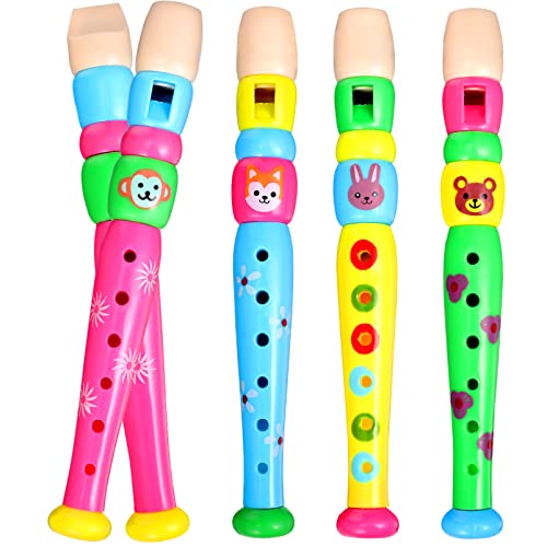 Toddmomy 4pcs Small Wooden Recorders for Toddlers,Wooden Colorful Piccolo Flute Toys Learning Rhythm Musical Instrument for Boys Girls Early Education Music Sound Toys,Random Color