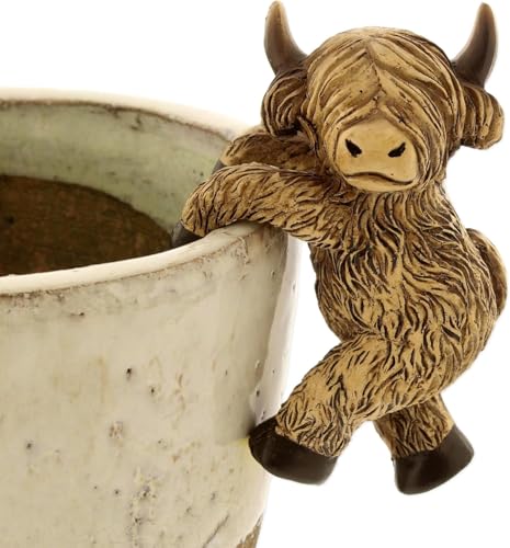 Flower Hugger Plant Decoration for Pot: HIGHLAND COW Resin Scottish Floral Hanger Garden Decor Gift for Planter Lover - Cute Farm Animal Ornament Indoor Outdoor - Funny Patio Balcony Yard Lawn Accents