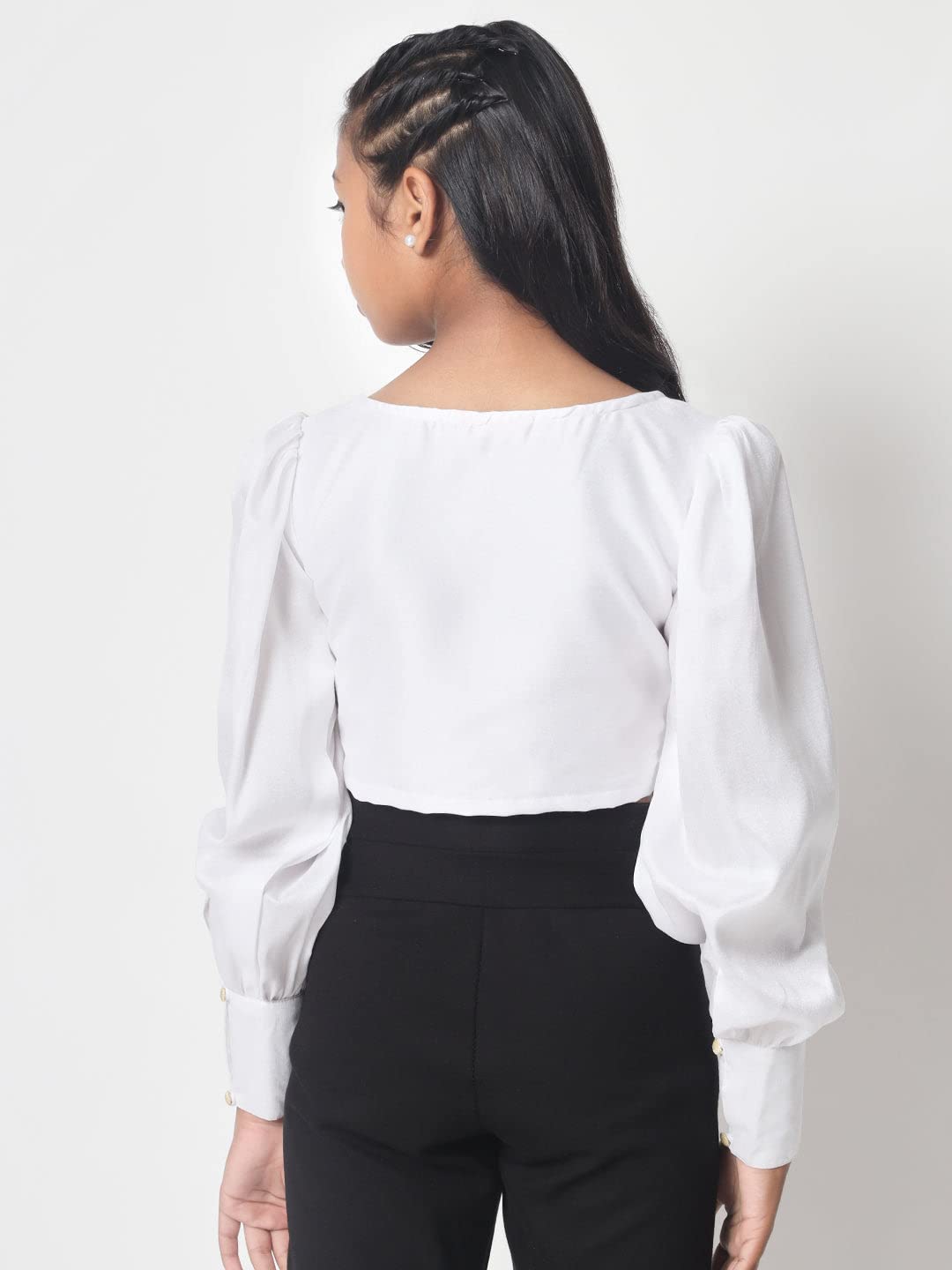 studio rasa Girls Chroma Button Down Kids Top for Wedding Festives Party (GTC12304/11-12_White_11-12 Y) 2