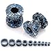 PiercingJ Pair 12G-5/8" (2-16mm) Color-electroplating Stainless Steel Screw Tunnels Ear Expander Stretcher Plugs Piercing Gauge, Black &Blue