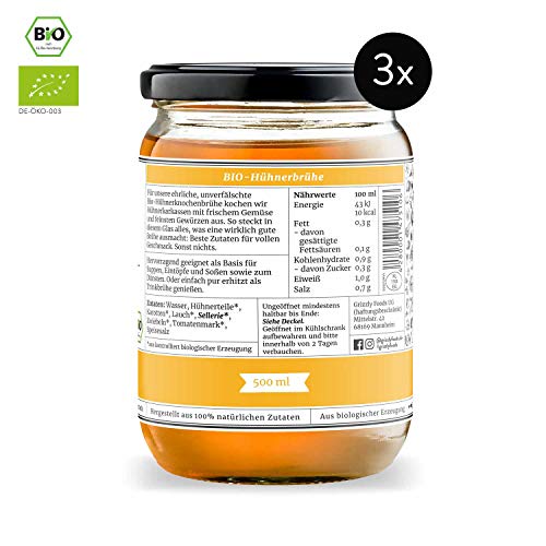 Grizzly Foods • BIO Brühe Rind + Huhn Probierpaket (6 x 500ml) • 100% natürlich • Ohne Zucker & Geschmacksverstärker • Lange gekocht • Wertvolle Nährwerte • Fleischbrühe, Fond, Bouillon