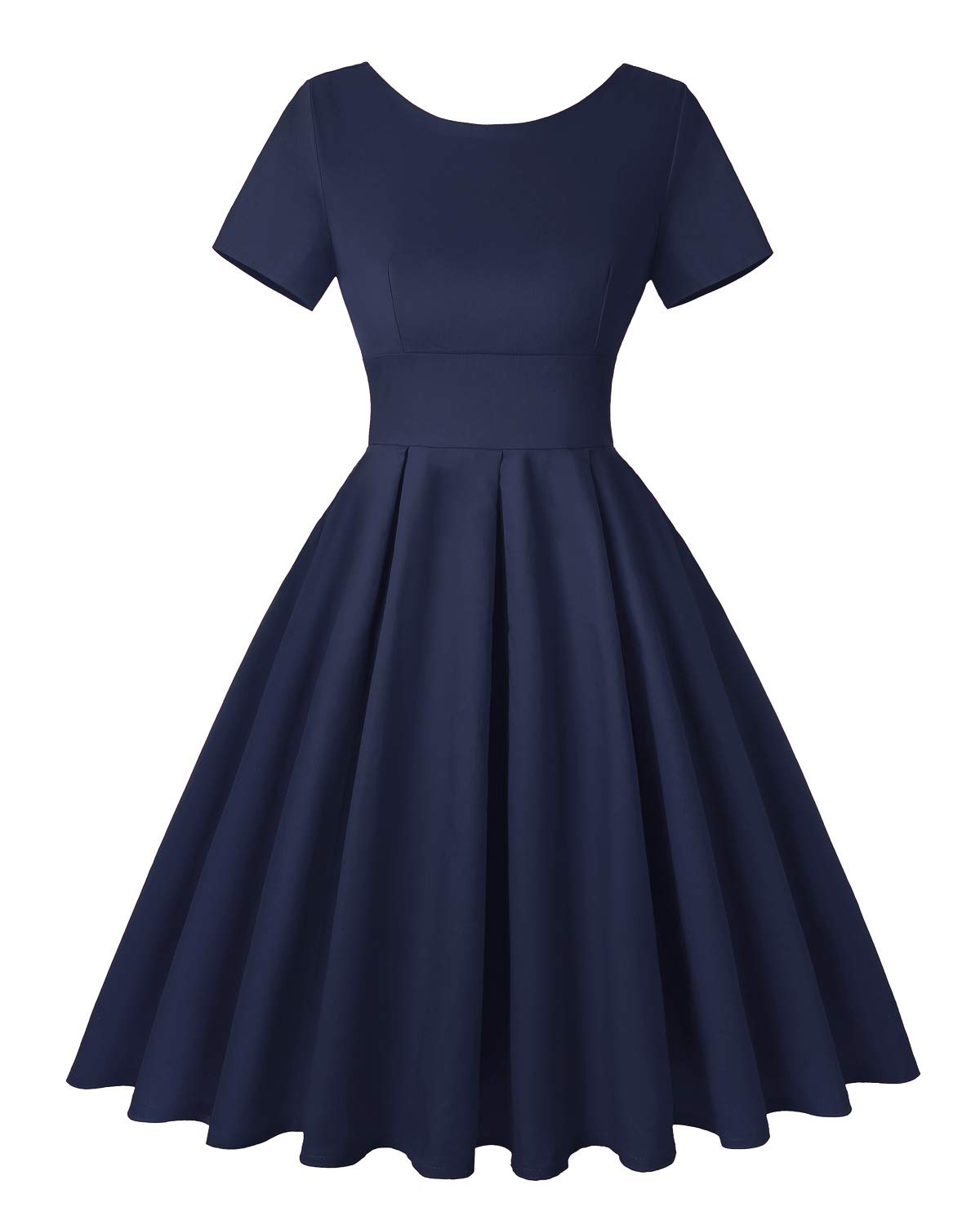 Mintlimit Women's Plain Navy Vintage Tea Dress 1950'S Spring Garden Retro Swing Prom Party Cocktail Dress For (Solid Navy,Size S)