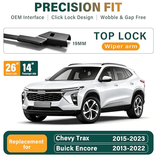 Image of Windshield Wiper Blades Replacement for Chevy Chevrolet Trax 2015-2022 2023 | Buick Encore 2013-2022,Original Equipment Replacement Front Rear Wipers Blade Set - 26 inch+14 inch (Set of 2) Top Lock