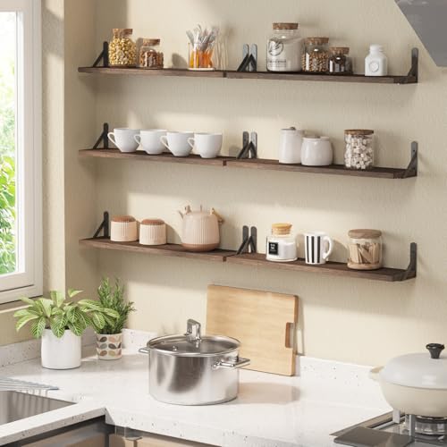 Image of YGEOMER 23.6 Inch Floating Shelves for Wall, Farmhouse Wall Shelves for Bedroom, Bathroom Storage, Living Room and Kitchen Decor (Set of 6 Brown)