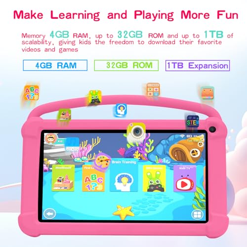 Image of 7 Inch Kids Tablet for Boys Girls Android Tablets for Kids 4GB RAM 32GB Kids ROM Wifi Bluetooth Eye Safety IPS Screen Parental Control Waterproof Case