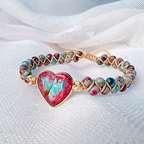 Image of To My Granddaughter Love You Forever Jasper Heart Bracelet form Grandma /Grandpa Adjustable Handmade Jasper Beads Bracelet for daughter Sister Bestie Best Friends(To My Bestie)