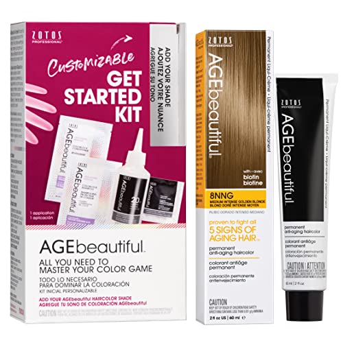 Image of AGE beautiful Permanent Hair Color Cream, 100% Gray Coverage Hair Dye with Biotin Anti-Aging Formula for Fuller, Thicker Hair, Professional Salon Quality
