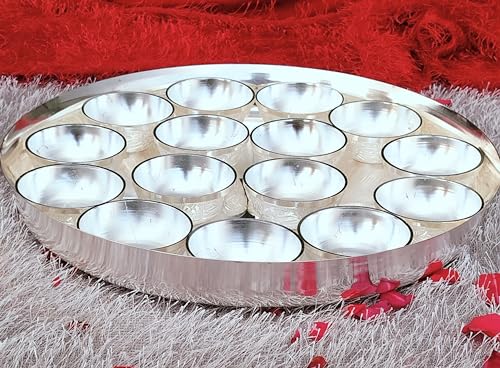 indiancraftsbykanika German Silver bhog/Sweets Thali Pooja Set for Housewarming/Diwali, 150224q