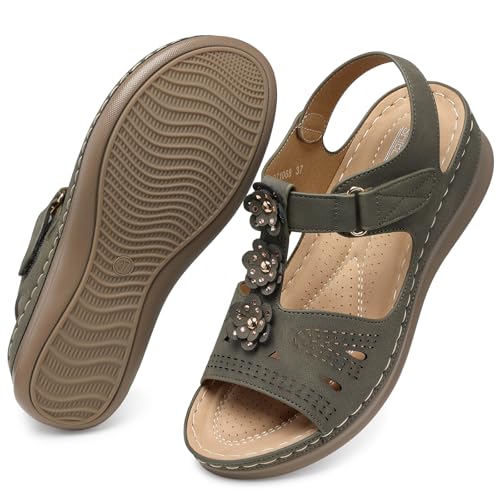 Image of SHIBEVER Dressy Wedge Women Sandals: Comfortable Arch Support Summer Sandal