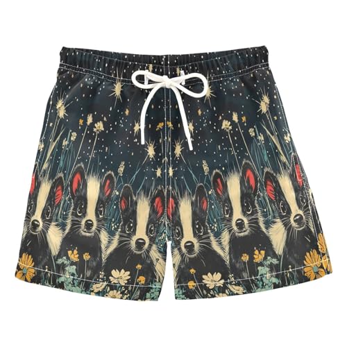 Jucciaco Boys Beach Board Shorts Skunk Pet Flower Ferret Swim Trunk Teen Swimwear