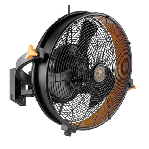 MULE 18 XL Outdoor Wall-Mounted Fan with 120-Degree Swivel and 3-Speed Settings Black - Oscillating Wall and Ceiling Mount Industrial Electric Fan for Home Garage and Patio